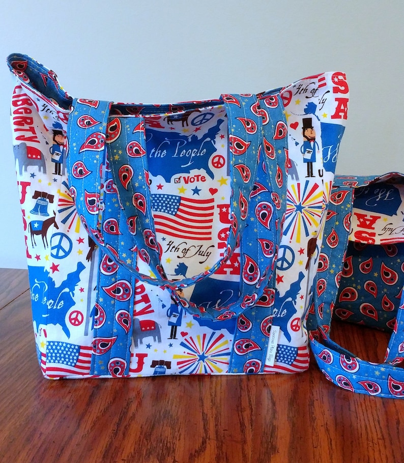 Handmade Independence day bag. Small Fourth of July tote bag Clearance