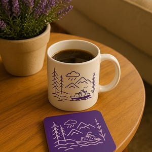 Pacific Northwest Coaster Set – Nature-Inspired Corkwood Drink Coasters, Rustic Cabin Decor, Cozy Gift for Hostess, Forest-Themed Table Acce