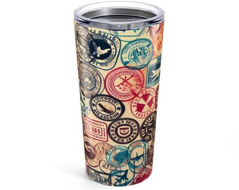 Vintage Reisebecher: Retro-Stempeldesign, Edelstahl 20oz
