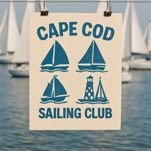 Rolled Posters, Cape Cod Sailing Club Wall Art Print, Nautical Decor, Beach House Poster, Ocean Theme Picture, Coastal Artwork, Sea Lover