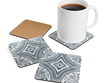 Moroccan Tile Drink Coasters: Eco-Friendly Cork Boho Decor