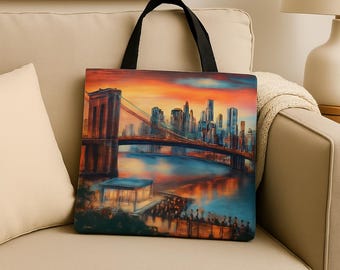 Brooklyn Skyline Canvas Tote Bag: Reusable City Art Shopper