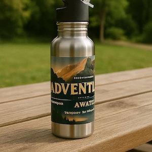 Adventure Awaits Hiking Stainless Steel Water Bottle, PNW Life Seattle, 20oz - Gift for Outdoors Enthusiasts, Eco-Friendly Reusable Flask