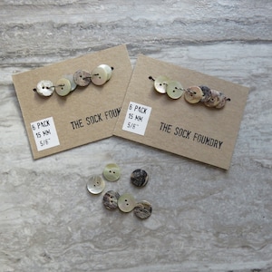 5/8&quot; natural shell button - 15mm flat mother of pearl shell 2-hole buttons - pack of 6