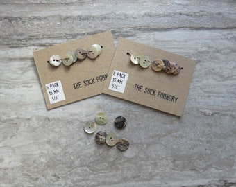 5/8" natural shell button - 15mm flat mother of pearl shell 2-hole buttons - pack of 6