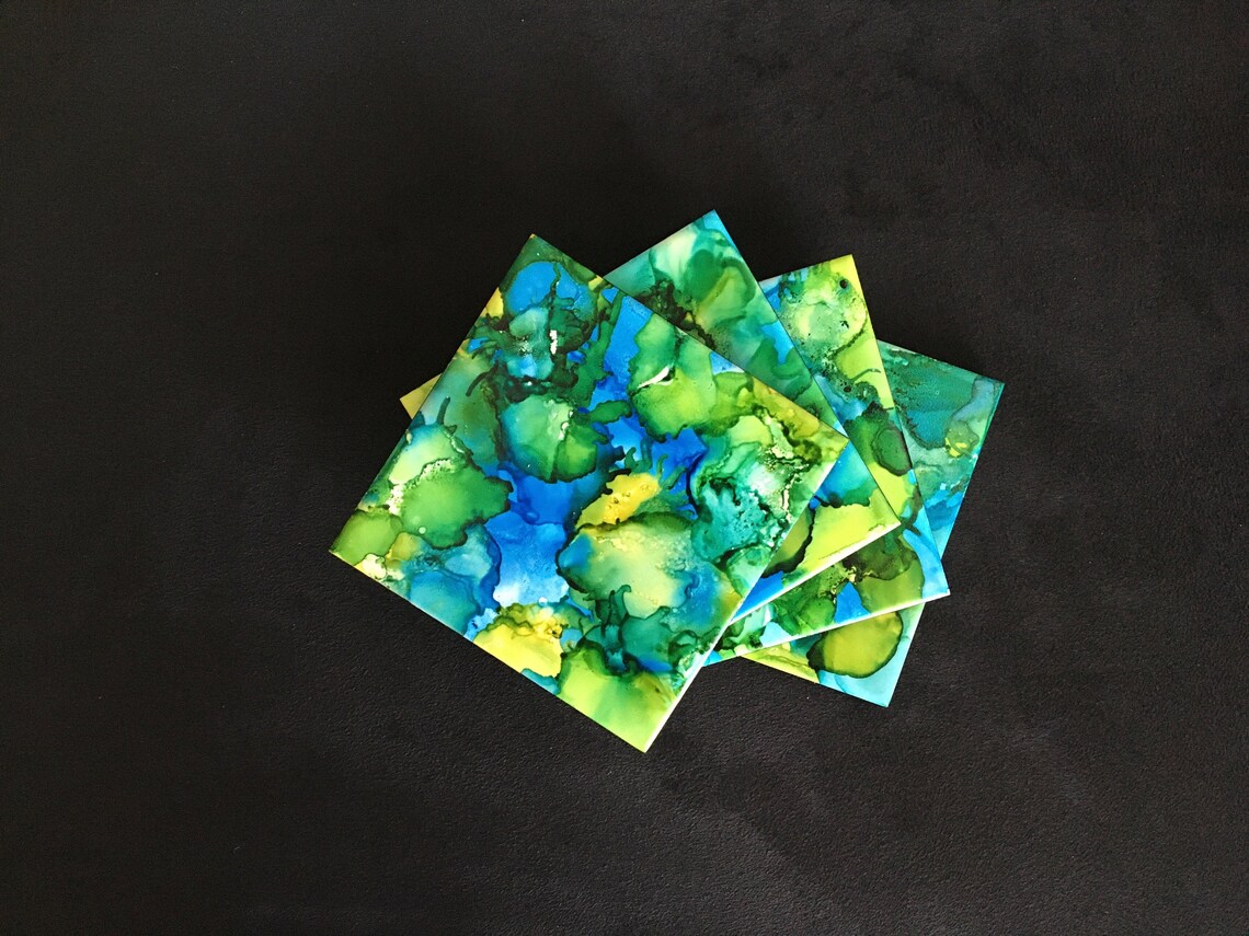 Alcohol Ink Coaster Set of 4 Alcohol Ink Ceramic Coasters Set Etsy