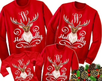 Monogrammed Christmas Sweatshirts. Matching Family Sweatshirts.Family Christmas. Ugly Christmas Sweater. Family Photo Outfit. Deer.