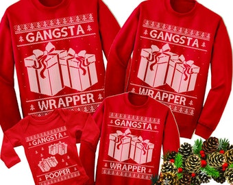 Gangsta Wrapper Matching Family Sweatshirts. Christmas Sweatshirt. Ugly Christmas Sweater. Sweatshirt.