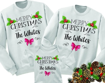 Merry Christmas Sweatshirts.Custom. Personalized. Matching Family Sweatshirts.Ugly Christmas Sweater. Family Photo Outfit.