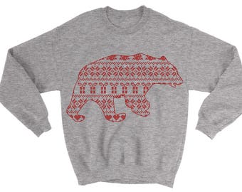 Kids Youth Bear Christmas Sweatshirt. Unisex Boy Girl Sweater. Ugly Christmas.