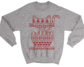 Kids Youth Nordic Cat Christmas Sweatshirt. Unisex Boy Girl Sweater. Ugly Christmas.