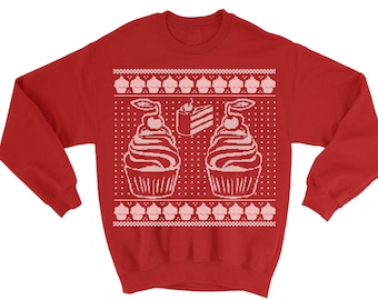 Kids Youth Desserts Cupcakes Christmas Sweatshirt. Unisex Boy Girl Sweater. Ugly Christmas.