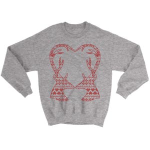 Kids Youth Deer Heart Christmas Sweatshirt. Unisex Boy Girl Sweater. Ugly Christmas. image 1