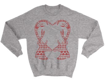 Kids Youth Deer Heart Christmas Sweatshirt. Unisex Boy Girl Sweater. Ugly Christmas.