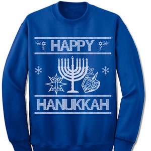 Happy Hanukkah Ugly Sweater. Chanukah Sweater. Menorah. Holiday Of Light. Jewish Candles. Holiday. Ugly Sweater. Tacky. Jumper. Pullover.