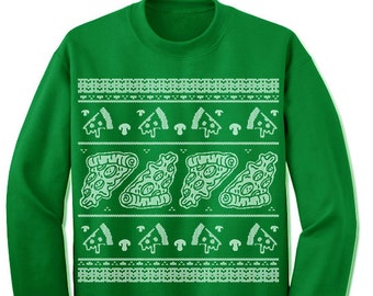 Pizza Christmas Sweatshirt. Ugly Sweater. Pizza Slice. Scandinavian Motive. Italian. Ugly Christmas Sweater. Party. Fleece. Nordic.