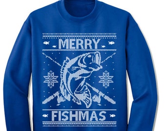 FISHING CHRISTMAS Jumper Merry Fishmas Mens Funny Xmas Sweatshirt Ugly Fisherman