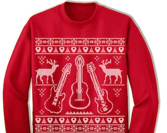 Guitar Ugly Christmas Sweater. Gift For Guitarist. Bassist. Ugly Sweater. Band. Merry Christmas. Sweatshirt. Ugly Christmas Sweater. Party.