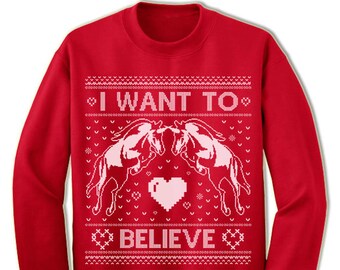 I Want To Believe Christmas Sweatshirt.  Unicorn. Heart. Ugly Sweater. Sweater. Jumper. Ugly. Pullover. Christmas.