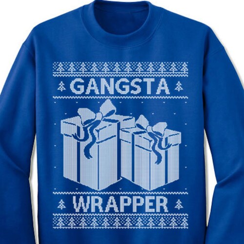 Silk Road Tees 'Gangsta Wrapper' Funny Christmas Fleece Sweatshirt - Ugly Christmas Sweater Gift For Men & Women - View #4