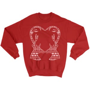 Kids Youth Deer Heart Christmas Sweatshirt. Unisex Boy Girl Sweater. Ugly Christmas. image 2