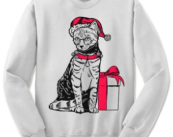 Cat Christmas Sweatshirt. Kitty. Meowy. Meow Meow. Purr Purr. Unisex Ugly Christmas Sweater. Party. Sweatshirt. Fleece.