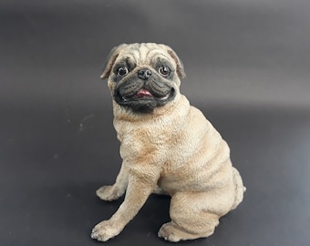 陶器製パグの置物 - 手描きのミニチュア犬、子鹿色または黒色の子犬の