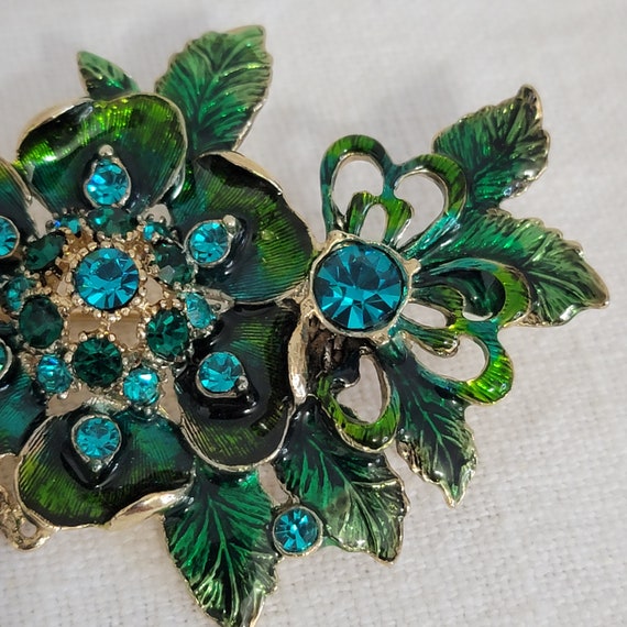 Monet Green Floral Brooch - image 3