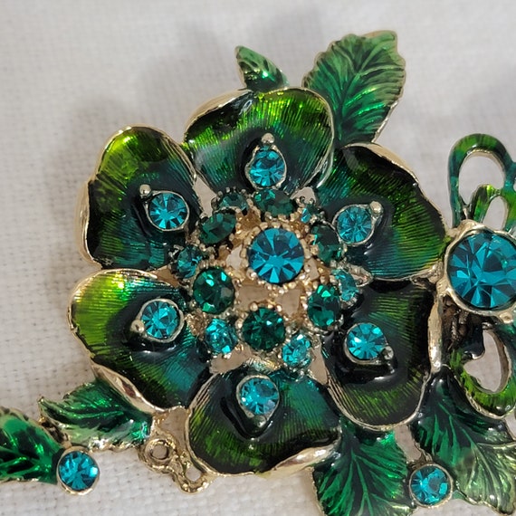 Monet Green Floral Brooch - image 2