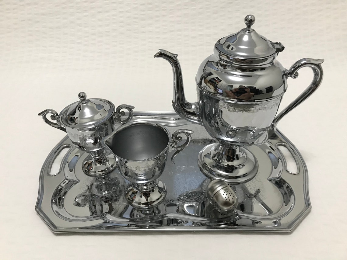 Retro Vintage Metal Tea Serving Set with Tea Pot Creamer Etsy