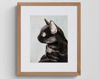 Portrait de chat personnalisé, portrait d'animal de compagnie peint à la main aquarelle originale