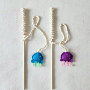 Cat Teaser Toys -Jellyfish - Cat Wand Toy - Organic Catnip, Ribbons and bells