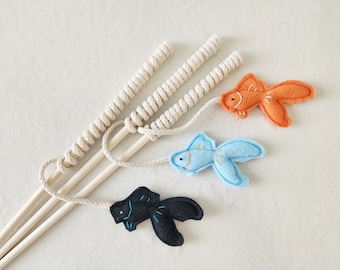 Cat Teaser Toys - Fish Pole - Cat Wand Toy - Organic Catnip and bells