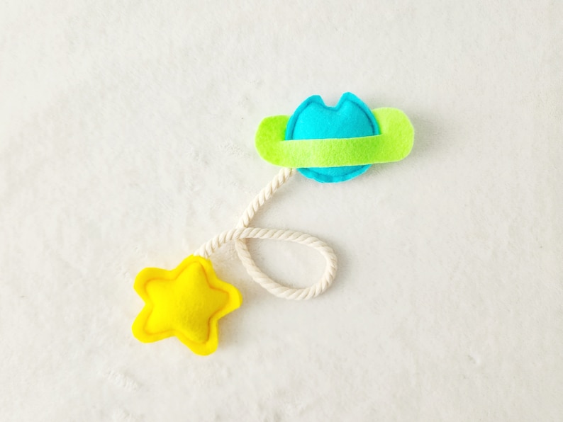 Cat Toys, Planet & Shooting Star Tug toy for cats Teal