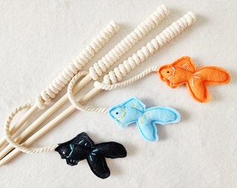 Cat Teaser Toys - Fish Pole - Cat Wand Toy - Organic Catnip and bells