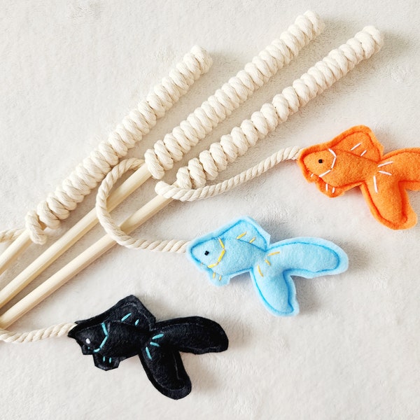 Cat Teaser Toys - Fish Pole - Cat Wand Toy - Organic Catnip and bells