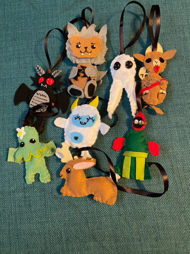 Handmade mothman, yeti, flat woods monster, Fresno night crawler cryptid goth hanging decoration keyring werewolf Cluthu jakalope kawaii 