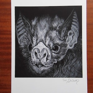 Bat art - Halloween- Original print - Vampire bat - Bat face close up - Gothic art - Bat print - Horror