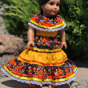 Mexican Folklorico 2 piece Sinaloa Costa dress fits 18” doll.