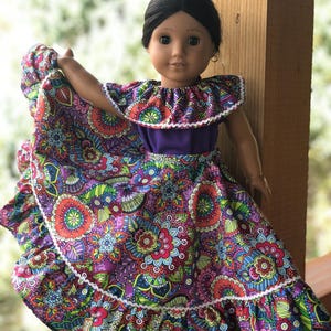 Purple Spanish style fiesta dress fits 18” doll