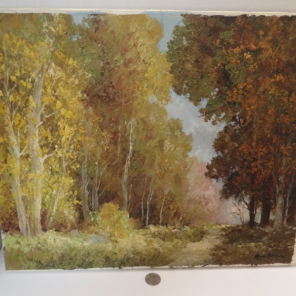 French canvas by Roger Ernest Houck 1899 - 1974 - signed painting - walk in the forest - canvas - oil - vintage