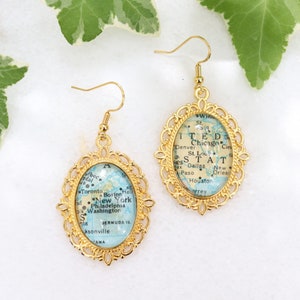Vintage Map Glas Cabochon Ohrringe, Map Schmuck, Antique Style Ohrringe, Traveler Geschenk