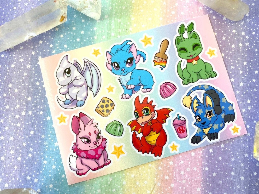 Neopets Pastel Rainbow Nostalgia Vinyl Kiss Cut Stickersheet