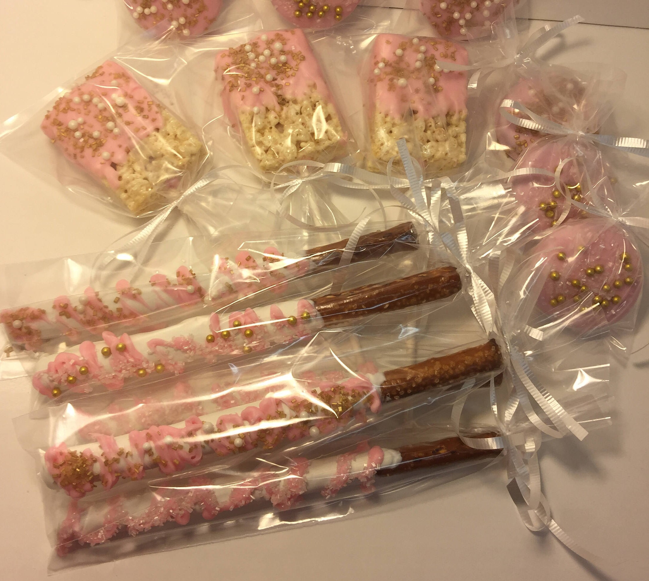 Pink and Gold Chocolate Covered Pretzel Rods Oreos and Rice Etsy