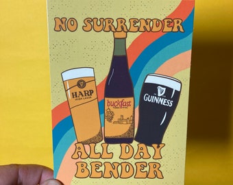 No Surrender All Day Bender Postcard