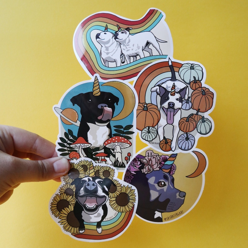 5 Unicorn Staffy Stickers NISBTR image 1