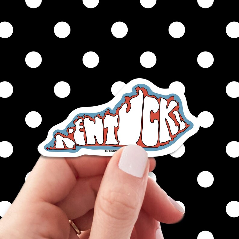 kentucky travel luggage sticker, hand display, polka dots pattern design background