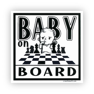 BABY ON BOARD Vinyl Sticker Car Truck Decal Sign Child Playing Chess Cute Funny