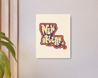 New Orleans Wall Art, Retro Metal Sign, Aluminum State Outline Decor, Home & Vacation Rental, Indoor Display, New Orleans Louisiana