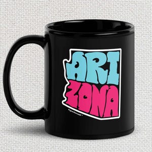 Arizona Coffee Mug, State of Arizona, Retro Design, State Outline Mug, Glossy Black Ceramic, Arizona Souvenir Gift, Home State Coffee Mug